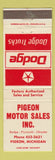 Matchbook Cover - Dodge Trucks Piegon Motor Sales Pigeon MI