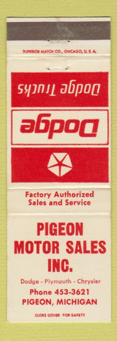 Matchbook Cover - Dodge Trucks Piegon Motor Sales Pigeon MI
