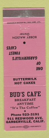 Matchbook Cover - Bud's Cafe Garberville CA