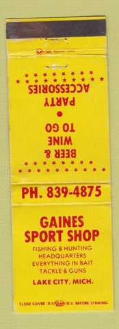 Matchbook Cover - Gaines Sport Shop Lake City MI