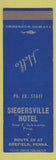 Matchbook Cover - Siegersville Hotel Orefield PA