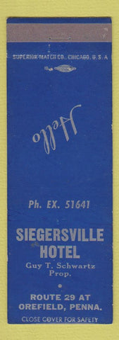 Matchbook Cover - Siegersville Hotel Orefield PA