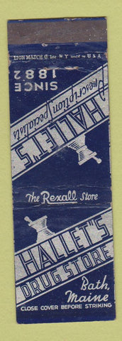 Matchbook Cover - Hallet's Drug Stores Bath ME
