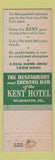 Matchbook Cover - Kent Hotel Barclay Cafe Wilmington DE