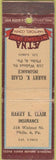 Matchbook Cover - Harry Clair Insurance Philadelphia PA AETNA WEAR