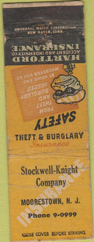 Matchbook Cover - Hartford Insurance Morrestown NJ POOR