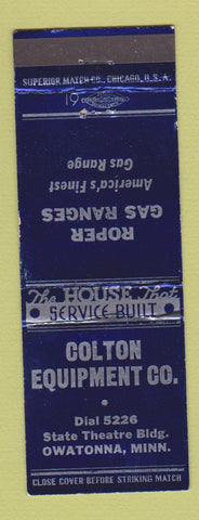 Matchbook Cover - Colton Equipment Roper Gas Ranges Owatonna MN