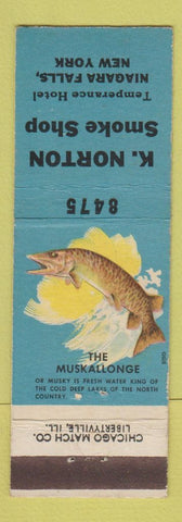 Matchbook Cover - K Norton Smoke Shop Temperance Hotel Niagara Falls NY