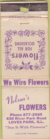Matchbook Cover - Nelson's Flowers Loves Park IL WORN
