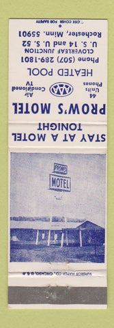 Matchbook Cover - Prow's Motel Rochester MN