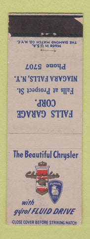 Matchbook Cover - Falls Garage Chrysler Plymouth Niagara Falls NY WORN