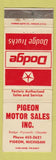 Matchbook Cover - Dodge Trucks Piegon Motor Sales Pigeon MI