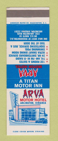 Matchbook Cover - Arva Motor Hotel Arlington VA