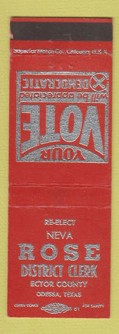 Matchbook Cover - Neva Rose District Clerk Election Ector County Odessa TX