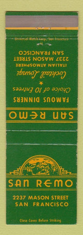 Matchbook Cover - San Remo Restaurant San Francisco CA