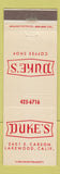 Matchbook Cover - Duke's Coffee Shop Lakewood CA