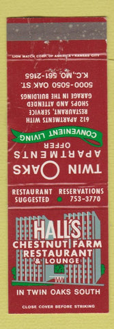 Matchbook Cover - Hall's Chestnut Farm Restaurant Kansas City MO WORN