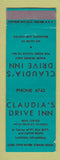 Matchbook Cover - Claudia's Drive Inn Restaurant Lawton OK WEAR