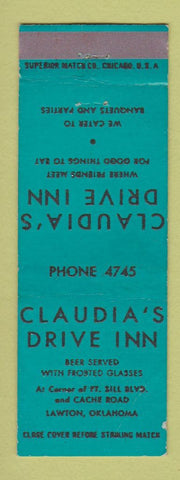 Matchbook Cover - Claudia's Drive Inn Restaurant Lawton OK WEAR