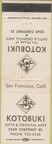 Matchbook Cover - Kotobuki Oriental Gifts Art San Francisco CA
