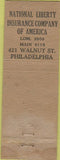 Matchbook Cover - National Liberty Insurance Philadelphia PA WORN