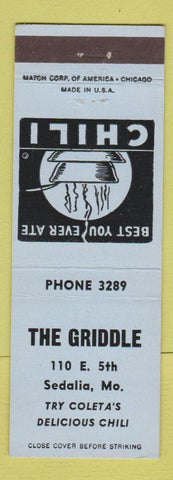 Matchbook Cover - The Griddle Sedalia MO Chili