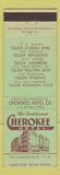Matchbook Cover - Cherokee Hotel Tallahassee FL