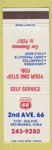 Matchbook Cover - Phillips 66 oil gas Des Moines IA