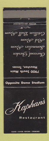 Matchbook Cover - Kaphan's Restaurant Houston TX Astrodome ref