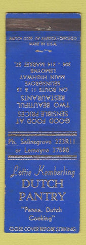 Matchbook Cover - Lottie Kemberling Dutch Pantry Selinsgrove Lemoyne PA