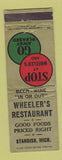 Matchbook Cover - Wheeler's Restaurant Standish MI WEAR