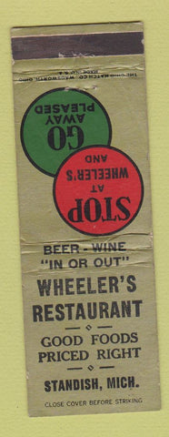 Matchbook Cover - Wheeler's Restaurant Standish MI WEAR
