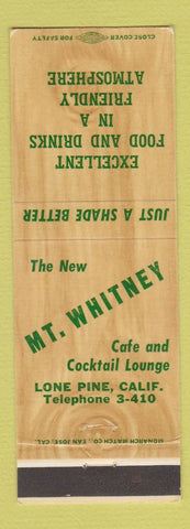 Matchbook Cover - Mount Whitney Cafe Lone Pine CA