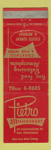 Matchbook Cover - Pietro 311 Restaurant San Francisco CA
