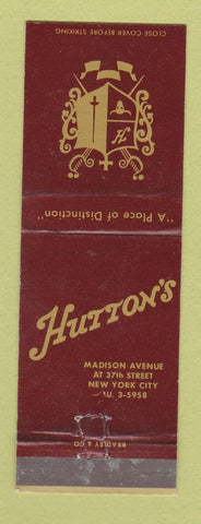 Matchbook Cover - Hutton's Restaurant New York City