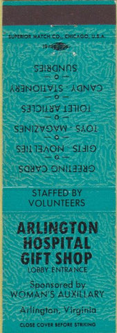 Matchbook Cover - Arlington Hospital Gift Shop VA turquoise