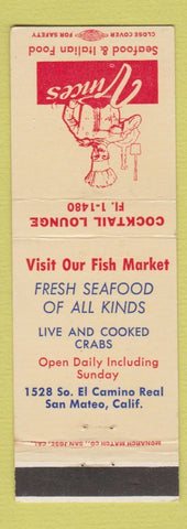 Matchbook Cover - Vince's Restaurant San Mateo CA