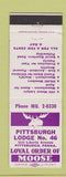 Matchbook Cover - Moose Lodge Pittsburgh PA