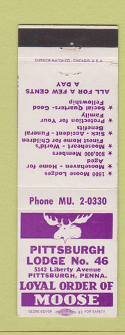 Matchbook Cover - Moose Lodge Pittsburgh PA
