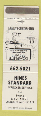 Matchbook Cover - Hines Standard oil gas Wrecker Service Auburn MI