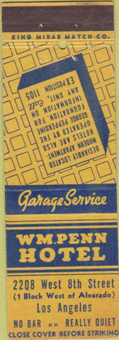 Matchbook Cover - WM Penn Hotel Los Angeles CA King Midas