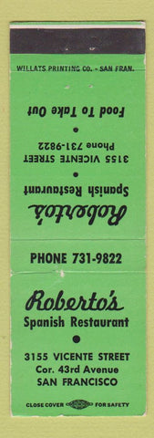 Matchbook Cover - Roberto's Spanish Restaurant San Francisco CA