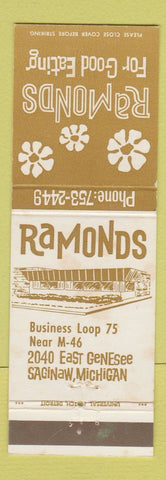 Matchbook Cover - Ramonds Restaurant Saginaw MI
