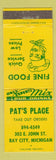 Matchbook Cover - Pat's Place Bay City MI restaurant
