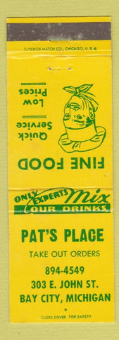 Matchbook Cover - Pat's Place Bay City MI restaurant