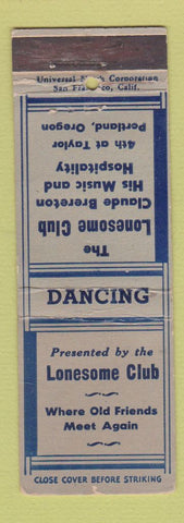 Matchbook Cover - Lonesome Club Portland OR