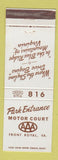Matchbook Cover - Park Entrance Motor Court Front Royal VA