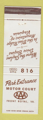 Matchbook Cover - Park Entrance Motor Court Front Royal VA