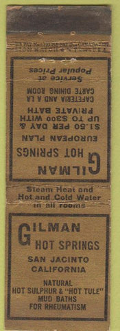 Matchbook Cover - Gilman Hot Springs San Jacinto CA WORN