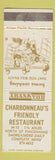 Matchbook Cover - Charbonneau's Friendly Restaurant Pinconning MI WEAR